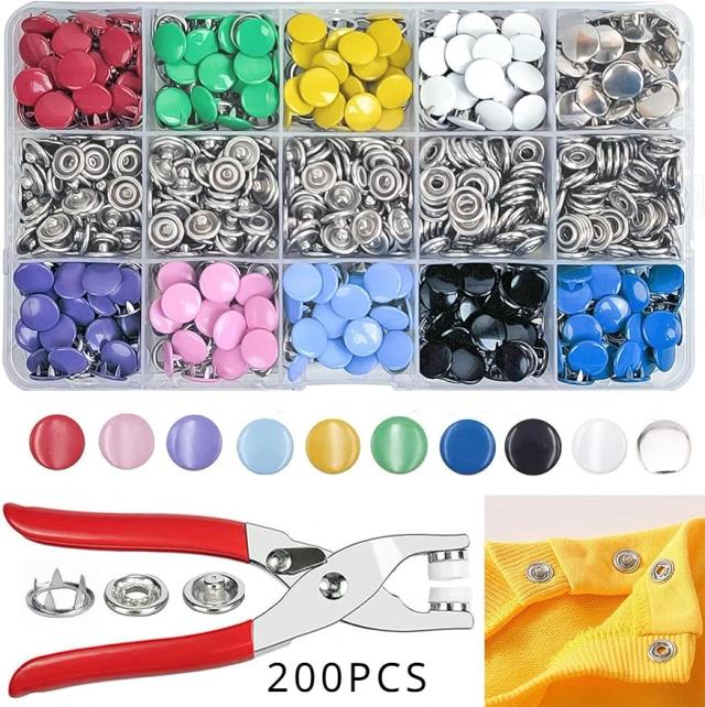 Kit de Ferramentas para Artesanato DIY: Metal Snaps e Alicate Prendedor para Roupas, Chapéus e Costura - Disponível em 50, 100 e 200 Peças