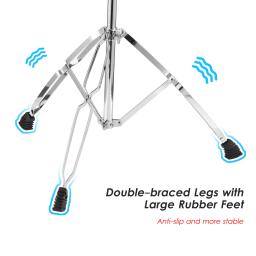 Suporte para pratos de dupla finalidade reto, suporte duplo, perna ajustável, ângulo de altura com pés de borracha, acessórios para kit de bateria - Image 3