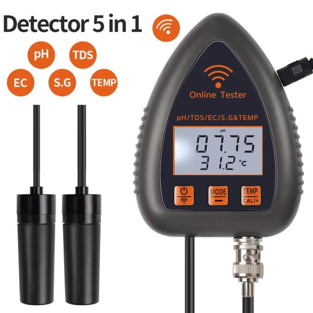 Analisador Multifuncional de Qualidade da Água para Aquicultura com Conexão Bluetooth e WiFi, Medindo TDS, Salinidade, pH, Temperatura e Mais