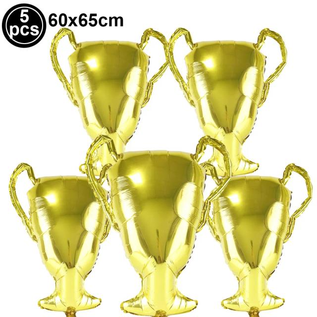 Conjunto de Mini Troféus e Medalhas Douradas Brilhantes para Eventos Esportivos e Festas - 5 Peças