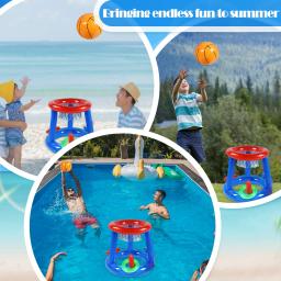 Conjunto inflável de jogo de virola para crianças e adultos, aro de basquete flutuante portátil, diversão na praia ao ar livre, brinquedos aquáticos de verão - Image 4