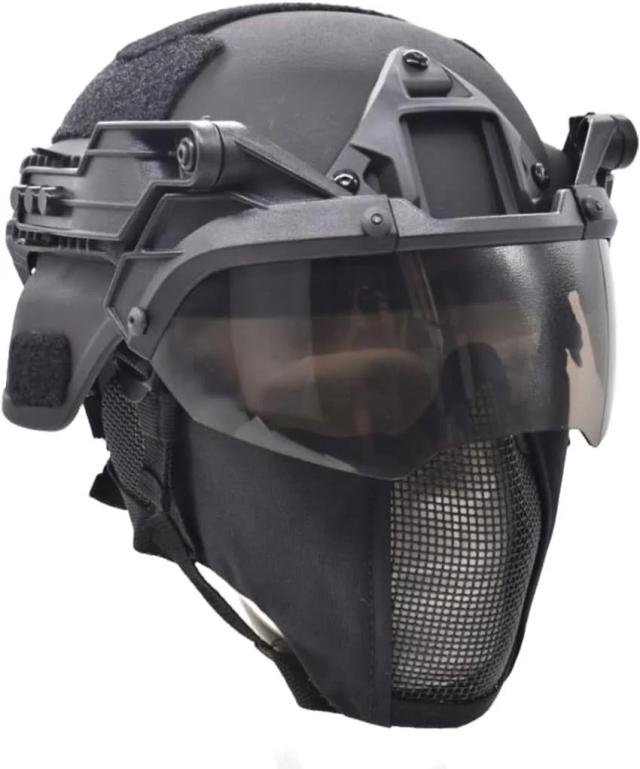 Conjunto Completo de Capacete Tático com Viseira Ajustável e Máscara para Airsoft, Caça, Tiro, Halloween, Cosplay e Jogos CS