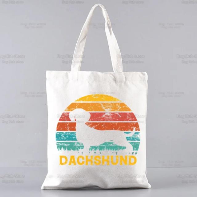 Saco de Compras Reutilizável Estiloso para Mulheres com Estampa de Dachshund - Eco Bag em Lona para Uso Diário
