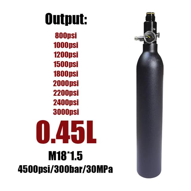 Tanque de Ar Comprimido com Regulador para Cilindros de CO2 - Capacidades de 0.25L a 0.5L, Pressão de 4500psi, M18 x 1.5