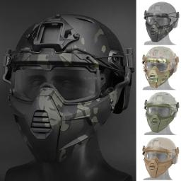 Máscara tática com óculos conjunto tiro airsoft cs wargame máscaras paintball caça acessórios - Image 1