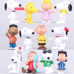 12 pçs snoopy modelo de desenho animado figuras de anime q brinquedos figural anime mercadoria bonecas decoração de carro crianças aniversário presentes de natal - Image 1