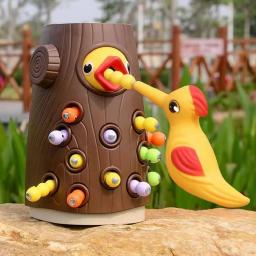 Montessori Toy for Children, Woodpecker Magnetic Catch, Worm Bugs, Small Birds, Feeding Game, Kids Early Educational Family Toys - Image 2