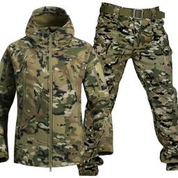 Conjunto de treinamento tático impermeável masculino, terno Camo grosso, jaqueta com capuz de bolso múltiplo, calças de lã, caça ao ar livre, inverno, 2 pcs - Image 6