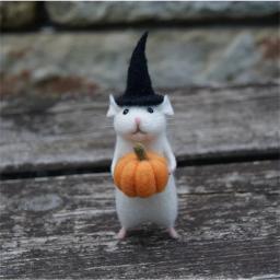Feltro Mouse e Abóbora Ornamento, Halloween com uma agulha de abóbora, Presente de Natal, Agulha Animal, Ornamento Animal Miniatura - Image 4