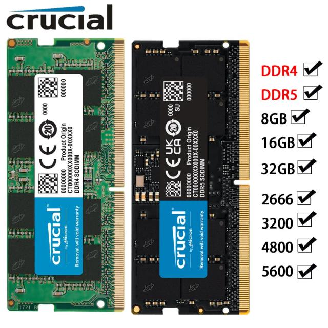 Crucial RAM DDR5 DDR4 32GB 16GB 8GB 2666 3200 5600 4800MHz SODIMM para Notebook
