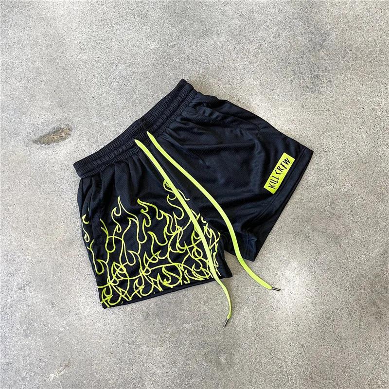 Calça de praia com estampa solta masculina, calção de camada única, malha, secagem rápida, fitness, verão, lazer, férias, europeu, americano - Image 1
