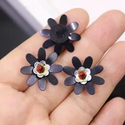 Patches feitos à mão com contas pretas para roupas, apliques com flor, tecido, 3d, remendos com buraco, glitter, decoração, diy - Image 1