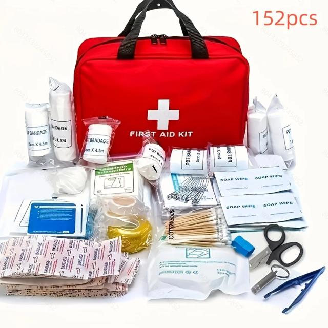 Kit Portátil de Primeiros Socorros para Aventuras ao Ar Livre com 184 Itens Essenciais para Camping e Emergências