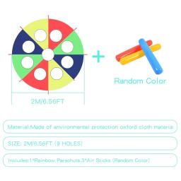 Brinquedo de atividade paraquedas com mouse para jogo ao ar livre, Rainbow Parachute, 3 Air Sticks, 2m, 6 Pés, Play Parachute - Image 3