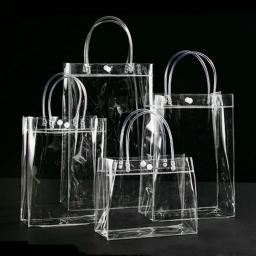 Sacos de presente com alças Sacolas plásticas reutilizáveis Saco de compras transparente Saco de embalagem de presente Saco de armazenamento de PVC transparente - Image 2