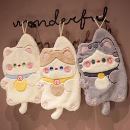 Kawaii Cartoon Cats Hand Towels, Toalha de limpeza pendurada, Pano suspenso macio absorvente, Acessórios de cozinha, Suprimentos de banheiro - Image 2