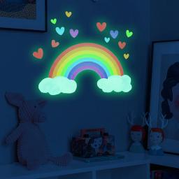 Arco-íris dos desenhos animados adesivos de parede luminosos, brilho no escuro, nuvem fluorescente, coração, decalque para o bebê, quarto de criança, berçário, decoração de casa - Image 5