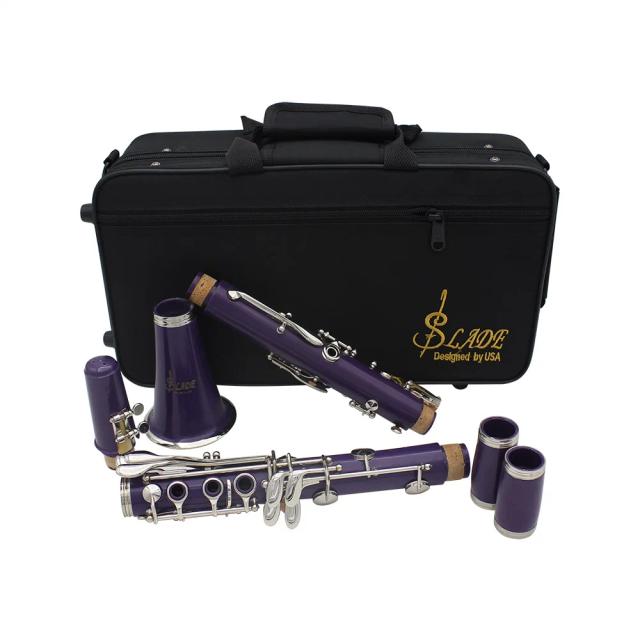 Clarinete Profissional SLADE Bb Roxo com Acessórios Completo: 17 Chaves e 6 Anéis