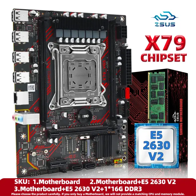 Zsus X79 Placa-Mãe com Xeon E5 2630 v2 CPU e 16GB DDR3 ECC RAM
