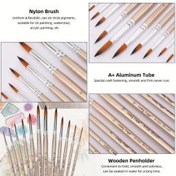 Professional Paint Brushes Set, Round Pointed Tip, Nylon Cabelo, Artista Acrílico Escova, Aquarela, Pintura A Óleo, Corpo, 12Pcs - Image 5