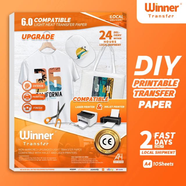 Desconto de 50% em Papel de Transferência Térmica para Impressão em Camisas - 10 Folhas A4 para Impressoras a Laser e Jato de Tinta