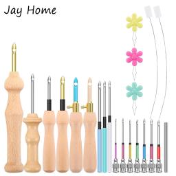 13 pçs kits de agulhas de perfuração de bordado costura alça de madeira bordado caneta tapete ferramenta de gancho para diy costura artesanato enfeite - Image 1