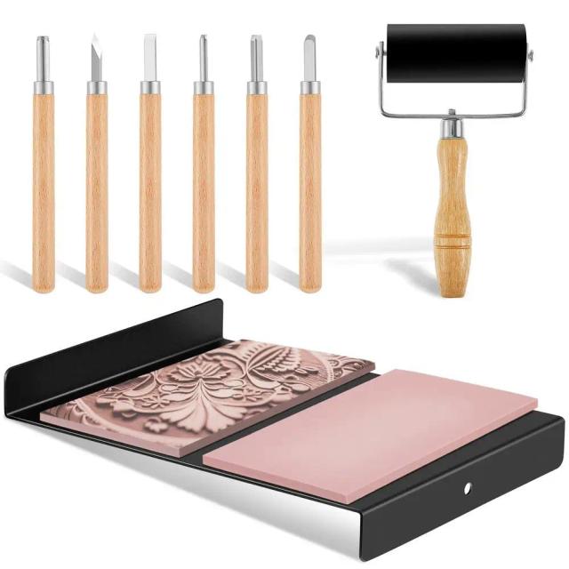 Conjunto de Ferramentas para Carvão em Linóleo: Kit Completo de Impressão e Produção Artística