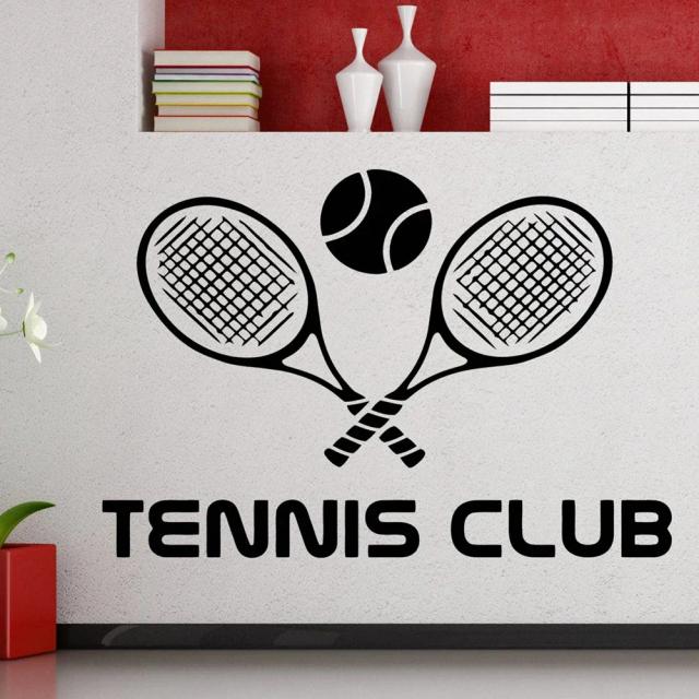 Logotipo Adesivo de Clube de Tênis para Decoração de Parede - Raquete de Tênis em Vinil Resistente e Removível para Quartos Esportivos
