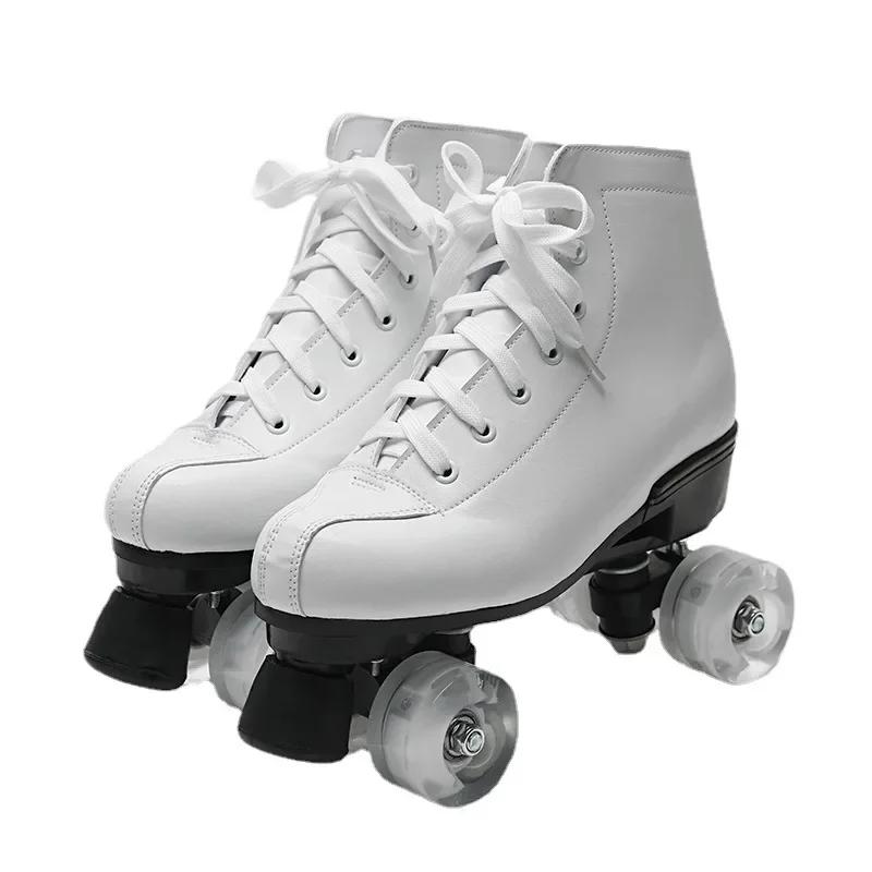 Sapatos de patins unissex, couro microfibra, borracha PU, 4 rodas, patinação deslizante, treinamento esportivo, homens e mulheres adultos - Image 1