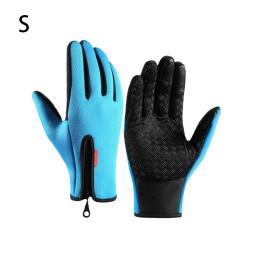 1 Par Ciclismo Luvas Térmica Windproof Waterproof Touch Screen Motocicleta Pesca Patinação Mittens Mulheres Homens Azul S - Image 2
