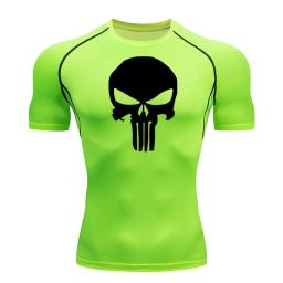 Camiseta masculina de compressão manga curta, camiseta preta de caveira respirável para musculação, top de MMA, verão - Image 5