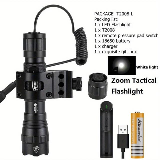 Lanterna Tática de Alta Potência com Zoom de 12W - Ideal para Viagens, Caça, Acampamento, Pesca e Caminhadas com Interruptor Remoto