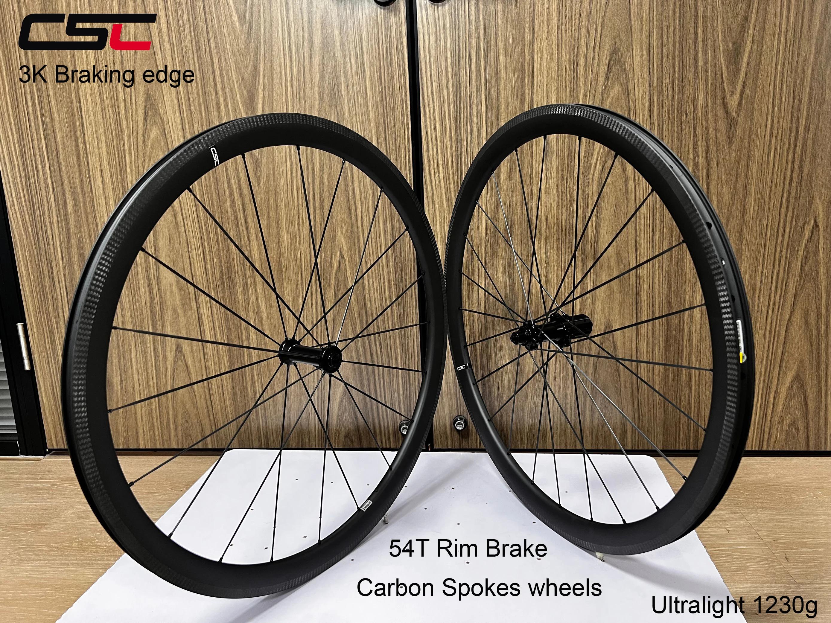 CSC 1230g Aro e V Freio 3.2mm Rodas de Raios de Carbono 38x25mm 50x25mm 3K Borda de Frenagem 54T Cubo Cerâmico Conjunto de Rodas de Carbono para Bicicleta de Estrada - Image 1