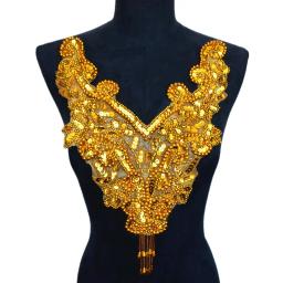 Ouro e prata arco-íris lantejoulas grânulos tecido colarinho apliques, costurar no remendo, nobre bordado, barroco, decoração do casamento, vestido, bricolage - Image 2