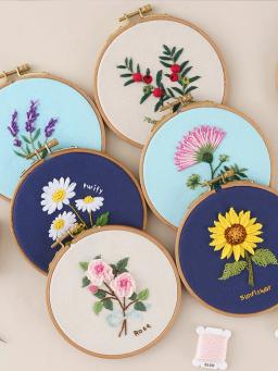 Kit Bordado Iniciante com Hoop, Padrão Flores, DIY Kits Completos, bordado em Roupas, Costura Ponto Cruz - Image 2