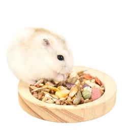 Tigela de alimentação de madeira natural para pequenos animais de estimação, tigela de comida redonda, anti-torneamento, paisagismo suprimentos para esquilo, ouriço, hamster - Image 1