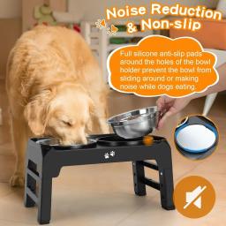 Tigela para cães elevada ajustável, suporte para cães com 2 tigelas de comida para cães de aço inoxidável, alimentador antiderrapante para cães grandes e médios - Image 3
