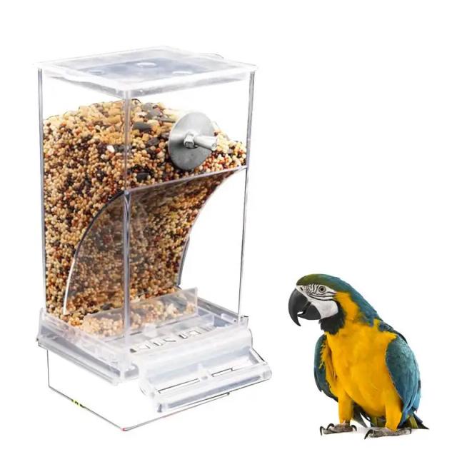 Alimentador Automático de Acrílico para Periquitos Pequenos e Médios - Acessórios Práticos para Gaiolas com Bebedouro Integrado
