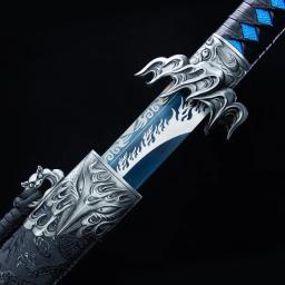 Espada chinesa kongfu feita à mão, aço de alto manganês com lâmina de cor azul, tamanho real, treinamento pronto, chama de prata, catana - Image 2