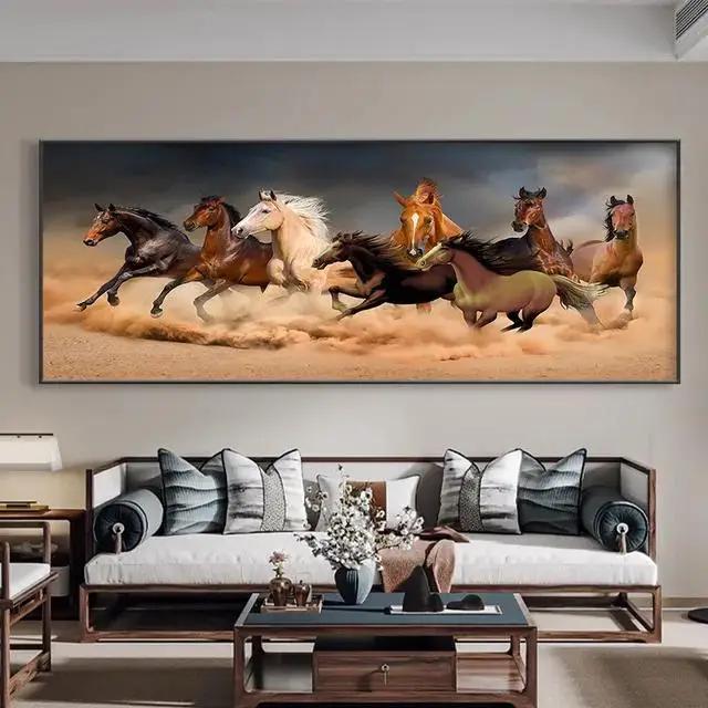 Arte de Parede Oito Cavalos Correndo Estilo Chinês Moderno Pintura de Cavalo do Deserto