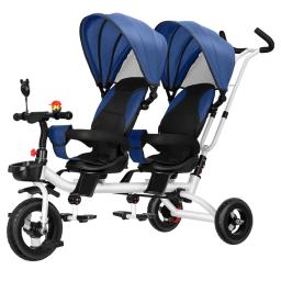 Carrinho de bebê pode sentar e deitar, triciclo duplo para crianças, bicicleta dupla, carrinho de bebê duplo, artefato de caminhada para bebês de 1 a 7 anos de idade - Image 1
