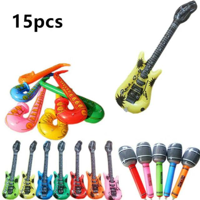 Conjunto de Brinquedos Infláveis Musicais com 15 Peças: Guitarras, Saxofones e Microfones para Festas