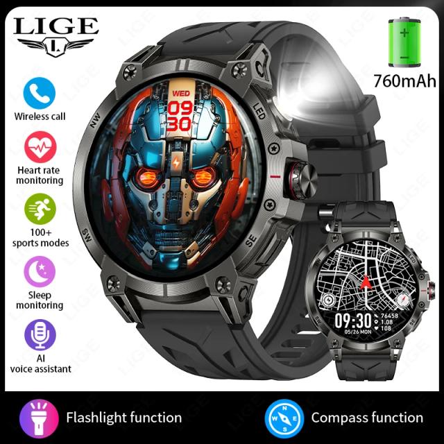 2025 Bússola Militar Smartwatch Masculino 1.85" HD Tela Bluetooth Chamada IP68