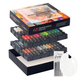 Quick Dry Conjunto de Tintas Acrílicas, Tintas para Pintores Hobby, Pintura Infantil, Paleta de Pintura com 6 Pincéis, 48 Cores - Image 1