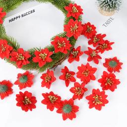 10/20 pçs glitter flor artificial natal poinsétia flores falsas enfeites de árvore de natal decorações de natal de ano novo para casa - Image 4