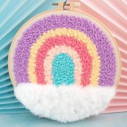 Diy colorido arco-íris punch agulha kit bordado poke lã fio de trabalho agulha gato kit para iniciante artesanal presente para mulher - Image 1