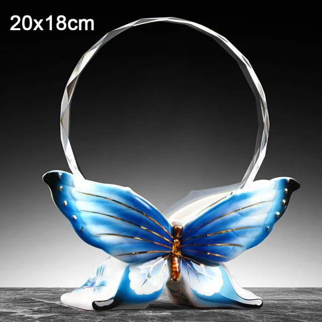 Troféu de Cristal de Cerâmica em Formato de Borboleta - Presente Personalizado e Criativo para Amigos e Decoração de Casa