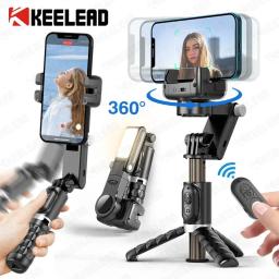 Keelead gimbal de rotação 360, tripé selfie stick com luz de preenchimento remota seguindo tiro, estabilizador para smartphone ao vivo/vlog - Image 1