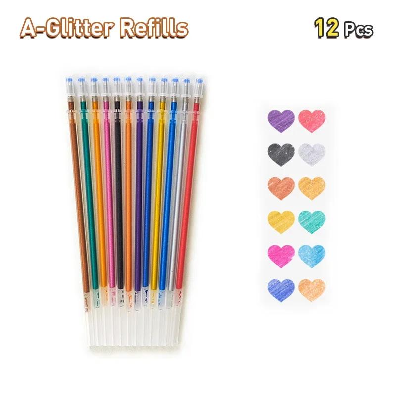 12/24/36/48/60 peças caneta gel de cor fluorescente com glitter metálico para estudantes escolares escritório livro para colorir diários desenho marcador de arte - Image 1