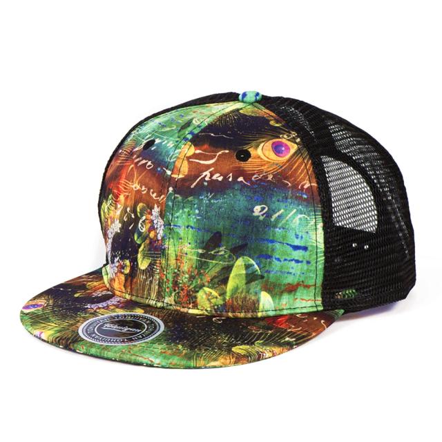 Boné de Beisebol Snapback com Estampa de Penas, Estilo Hip Hop, Malha Respirável para Verão, Ideal para Homens e Mulheres